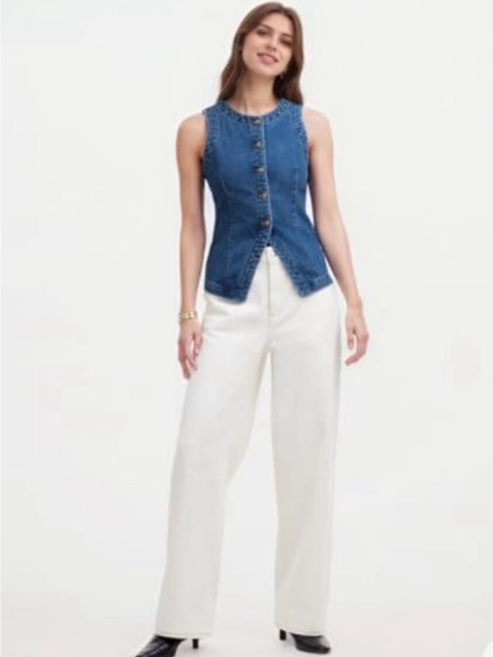 Denim Button-Front Vest - Picture 3 of 4